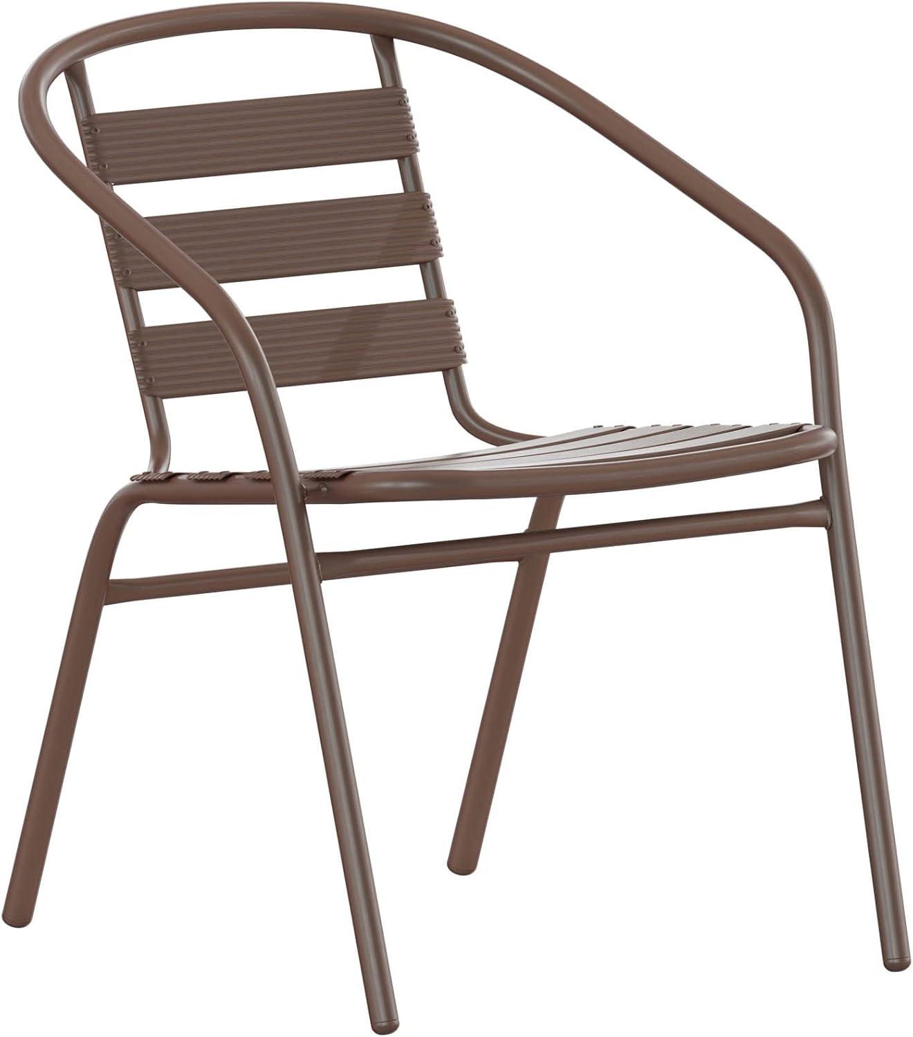 Bronze Metal Stackable Outdoor Dining Chair with Slats