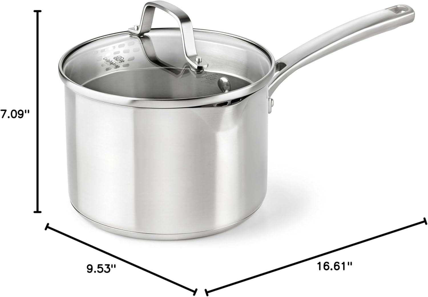 Stainless Steel 3.5 Quart Saucepan with Pour Spout and Lid