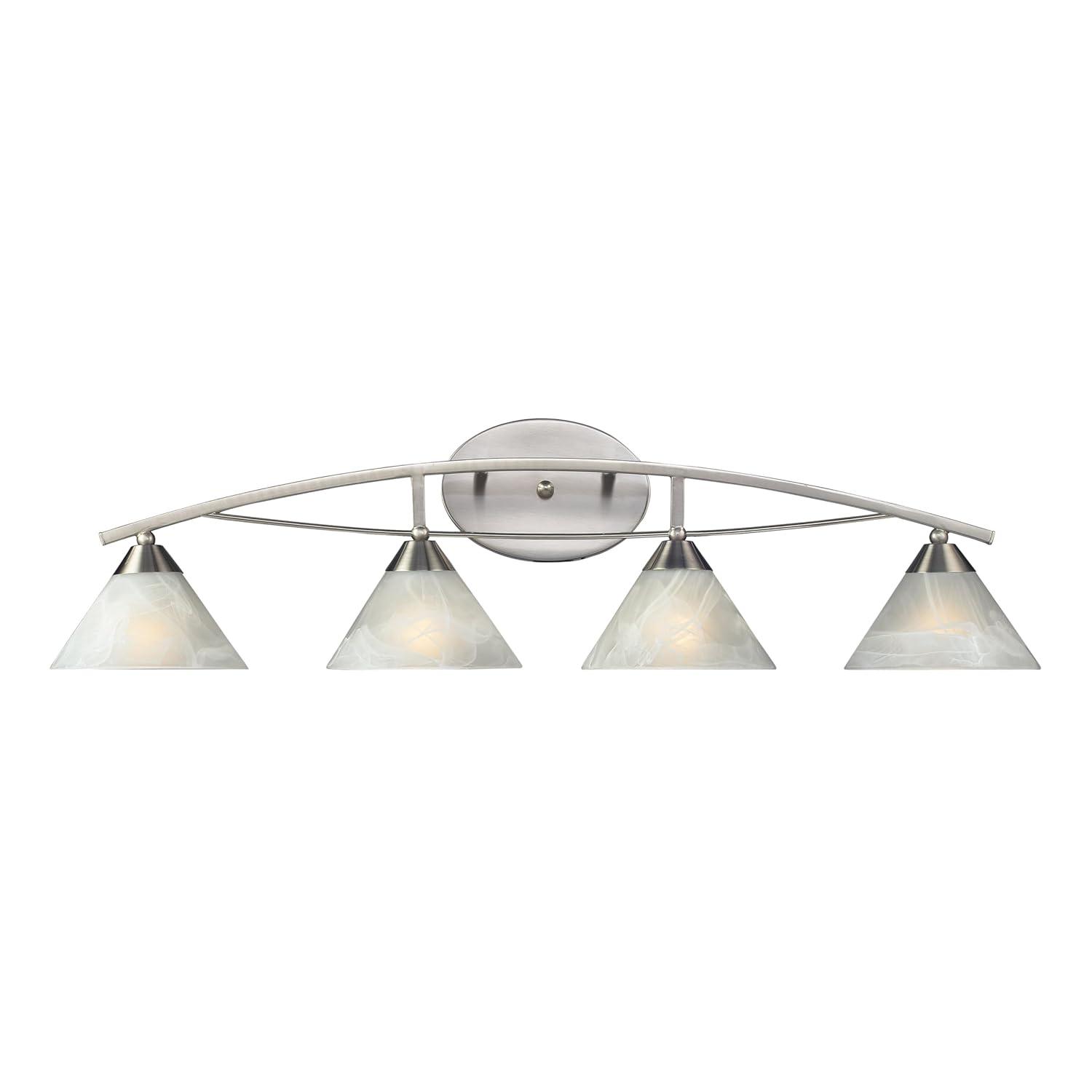 Satin Nickel 3-Light Vanity with Marblized White Glass Shade