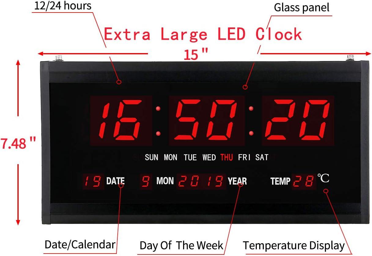 15 Inch Oversized LED Digital Wall Clock with Temperature Display