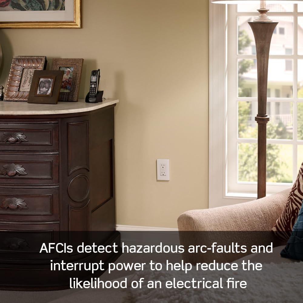 Brown Tamper-Resistant AFCI Outlet with Wall Plate and LED Indicator