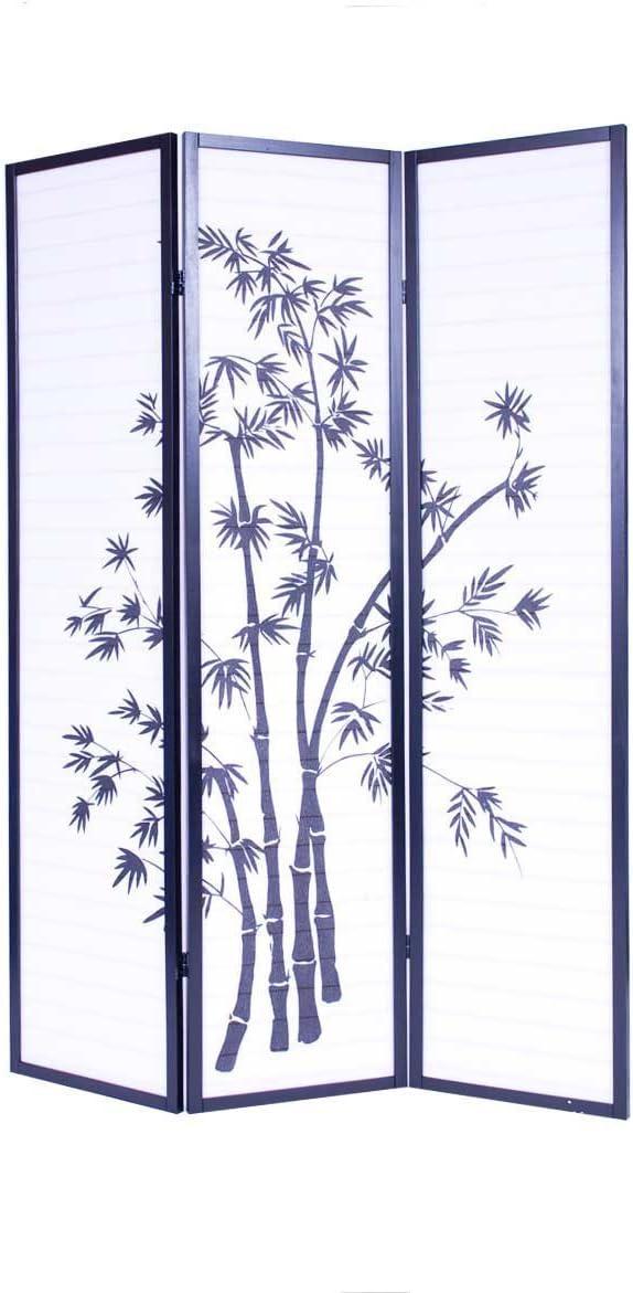 Roundhill Furniture 3-Panel Oriental Shoji Screen/Room Divider, Black