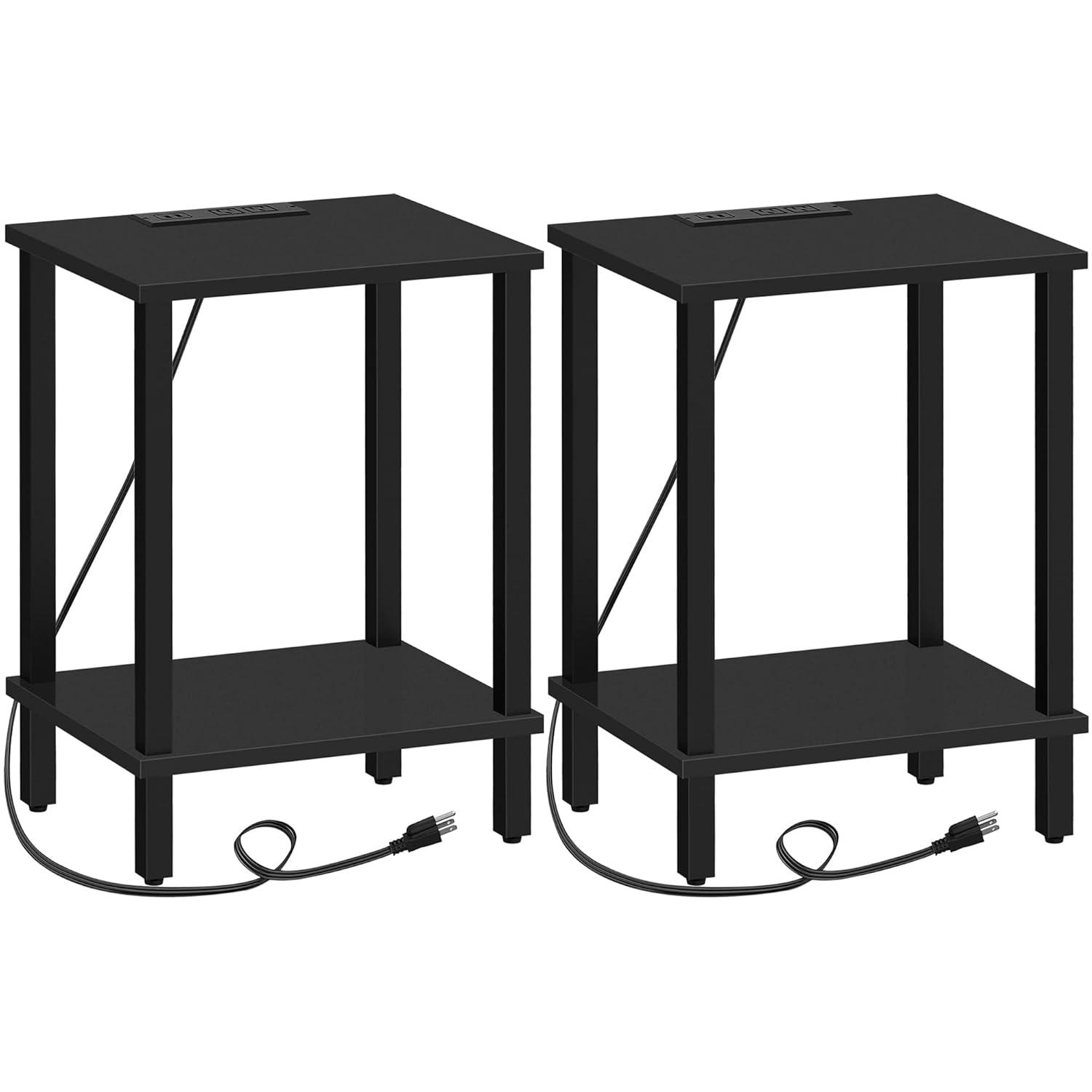 End Table With Charging Station, Side Table With USB Ports And Outlets, Nightstand, 2-Tier Storage Shelf, Sofa Table For Small Space, 1 Package(2PCS)