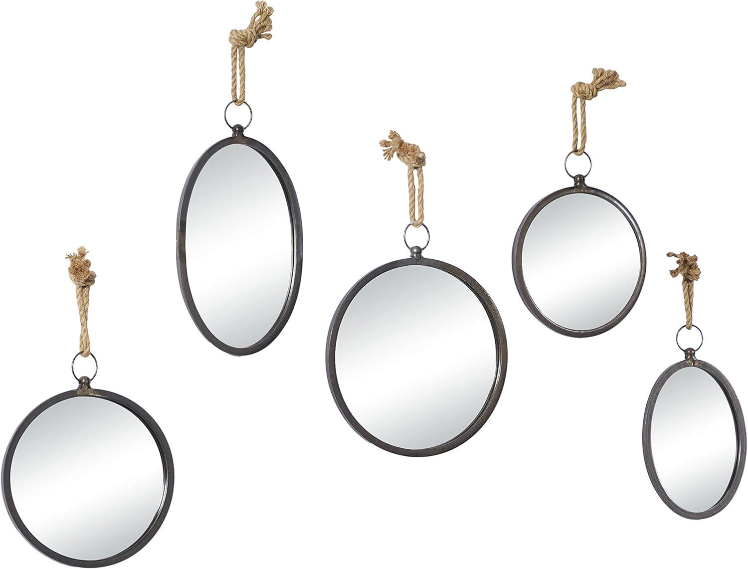 DecMode 22", 22", 20", 19", Gray Wall Mirror with Hanging Rope, Set of 5