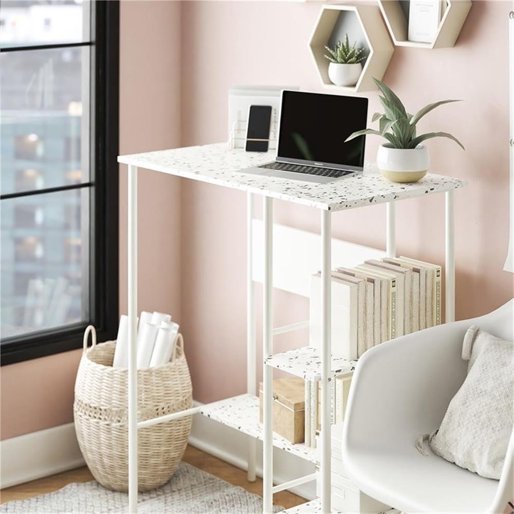 Berkeley White Metal Frame Standing Desk with Terrazzo Top