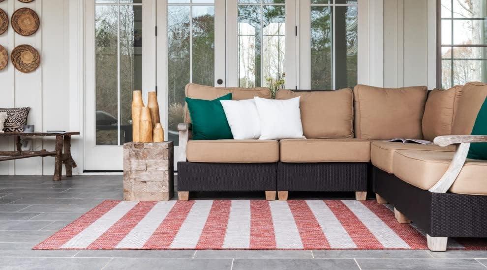 Unique Loom Outdoor Striped Distressed Stripe Striped Woven Area Rug