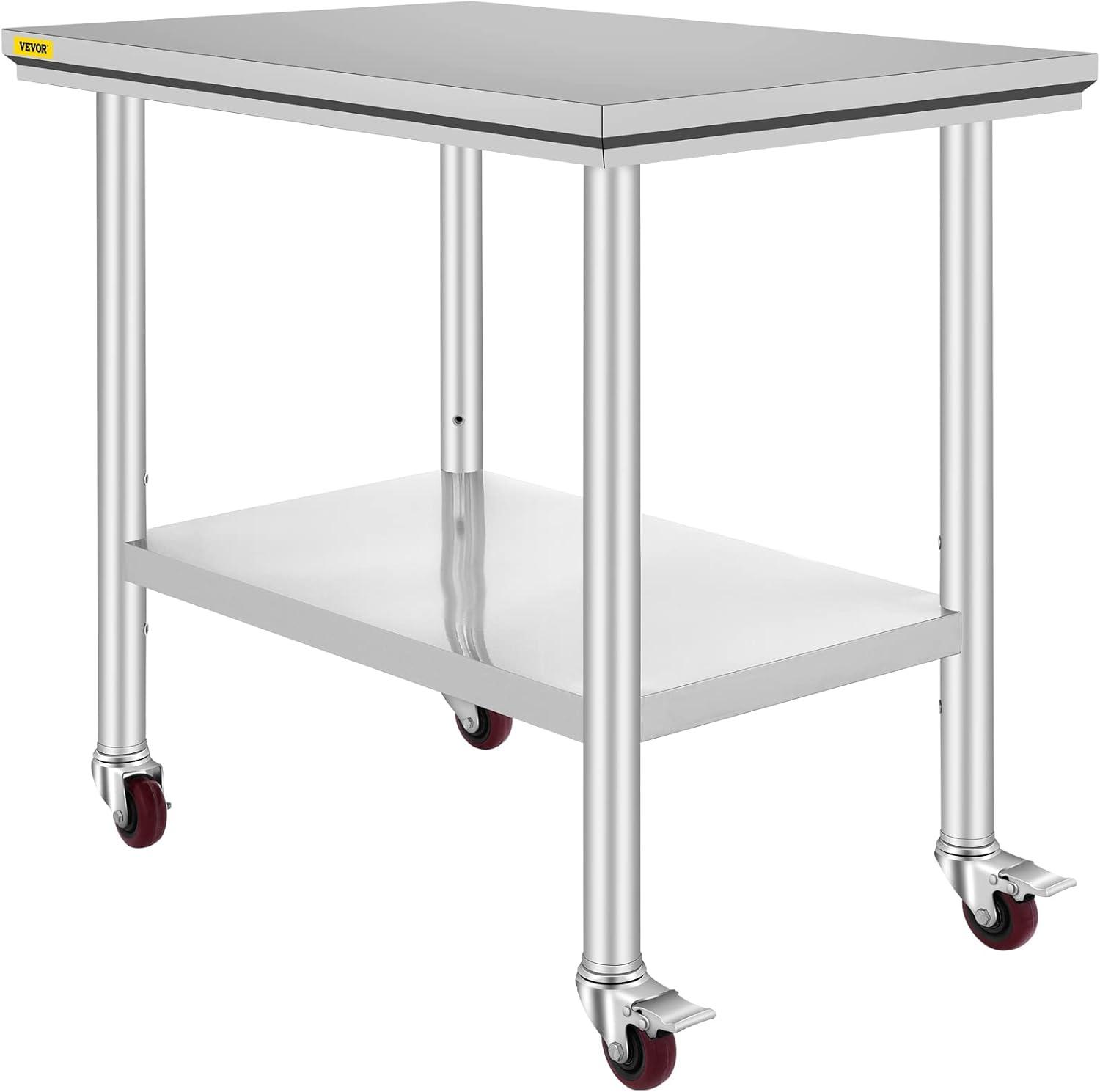 36x24 Inch Stainless Steel Work Table with Wheels