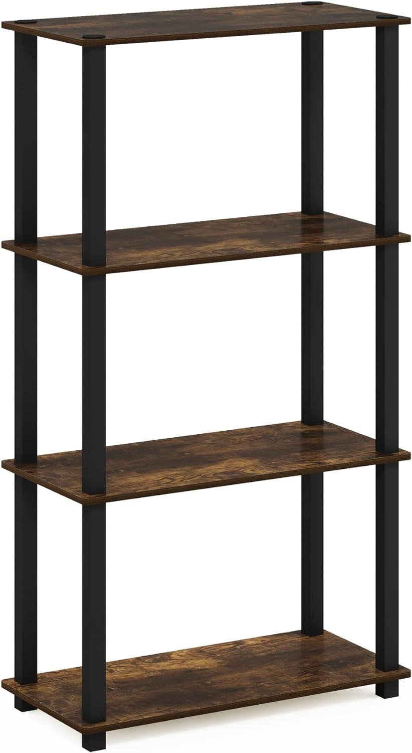 Furinno 4-Tier Multipurpose Display Rack Storage Shelving Unit with Square Tube Open Bookshelf,Amber Pine/Black