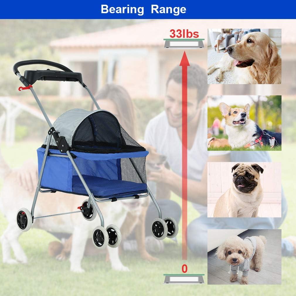 Blue Folding Waterproof Pet Stroller with Cup Holder