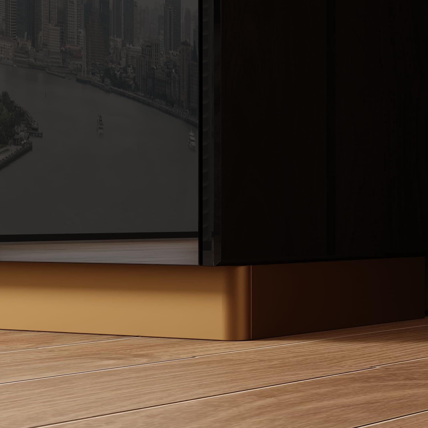 Homsee Black 55.1" L Dresser Storage Chest with 6 Drawers & High Glossy Surface, Wood Double Dresser Chest with Metal Handles for Bedroom, Living Room & Hallway