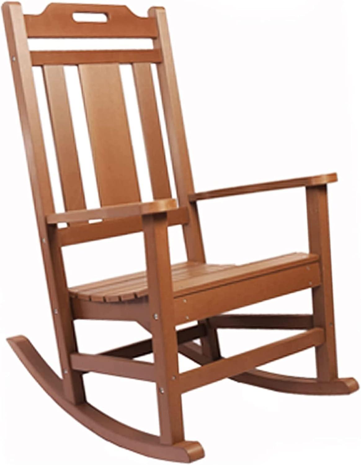 PolyTEAK Porch Rockers Collection Poly Lumber Wood Alternative All Weather Modern Outdoor Rocking Chair for Patios, Porches, and Pool Side, Brown