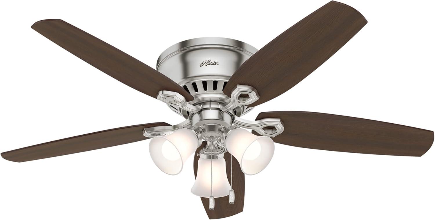 52" Builder Low Profile 5 - Blade Flush Mount Ceiling Fan with Pull Chain and Light Kit Included