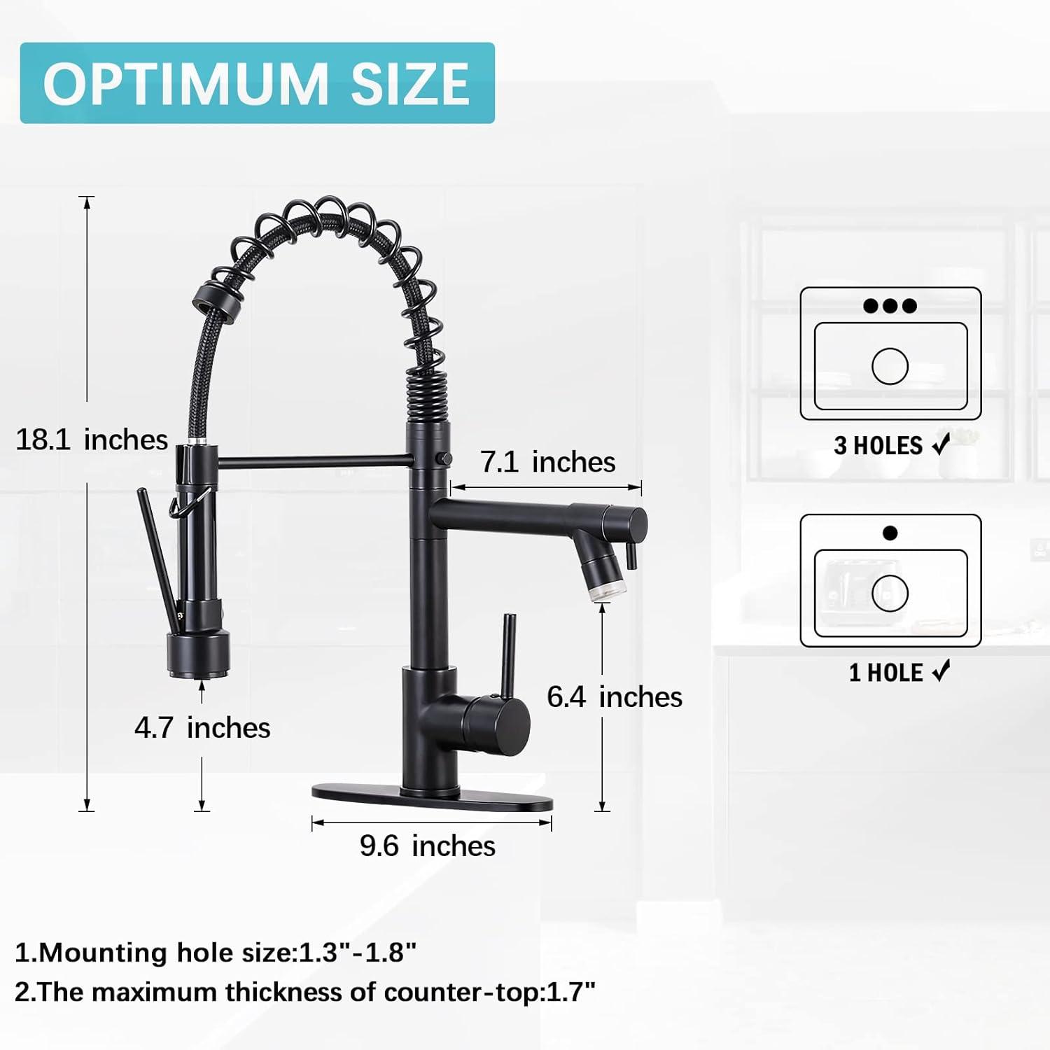 Matte Black Stainless Steel LED Kitchen Faucet with Pull-out Spray