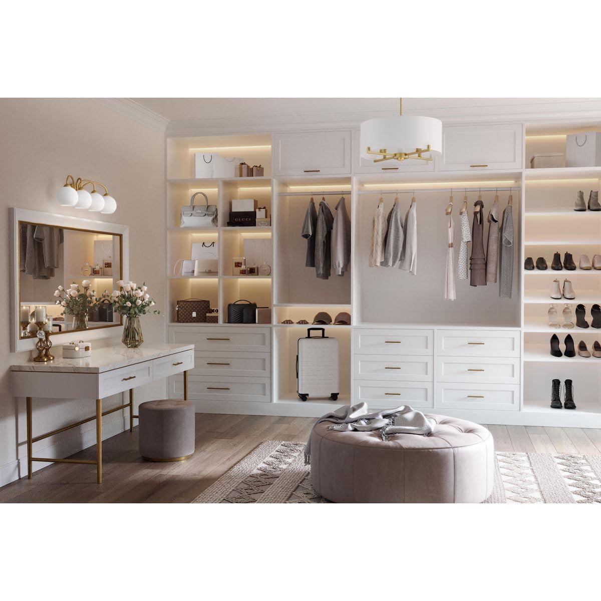 Progress Lighting Carisa 4-Light Bath Wall Light, Vintage Gold, White Glass Globes