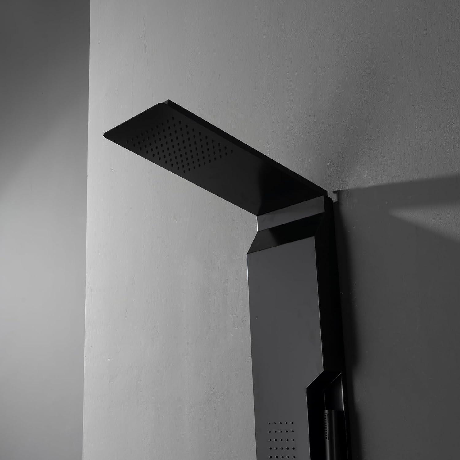 Matte Black Stainless Steel Shower Tower with Rainfall Head and Body Jets