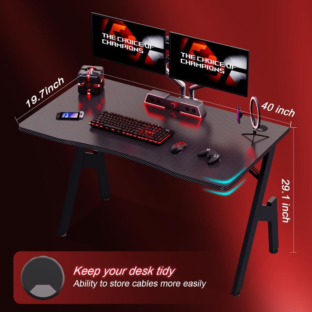 Wrought Studio™ Wrought Studio Gaming Desk With Carbon Fibre Surface- A Shaped Gamer Desk Computer Workstation Home Office Ergonomic PC Desk Simple Gaming Table Home Office Desks