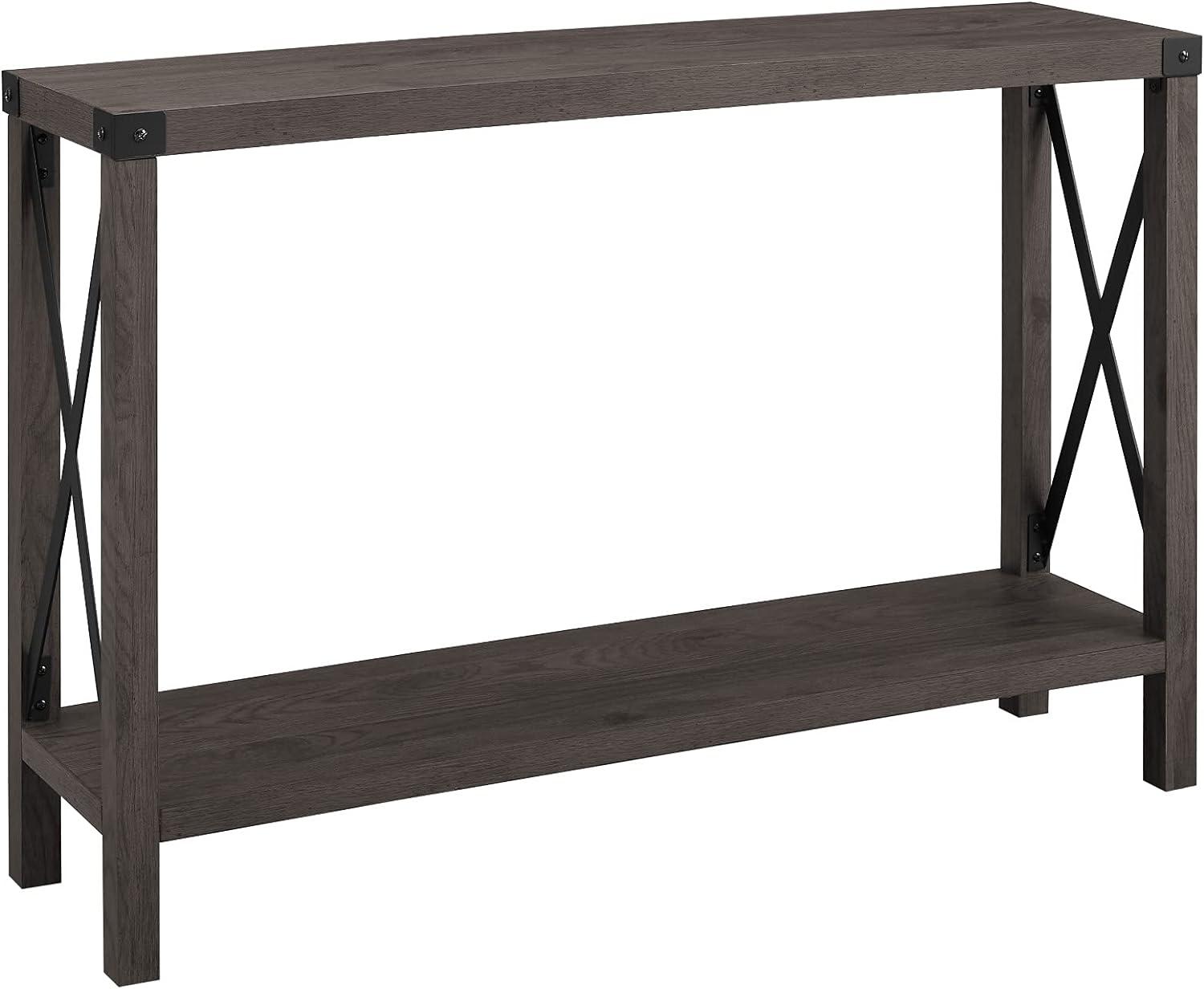 Farmhouse Metal-X Entry Table with Lower Shelf in Sable Gray