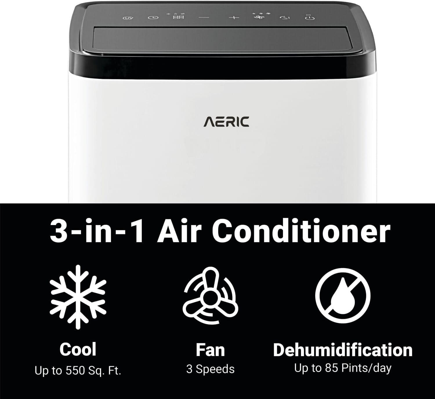 Aeric 8,000 BTU SACC (12,000 BTU ASHRAE) Portable Air Conditioner with Dehumidifier, 550 Sq. Ft.