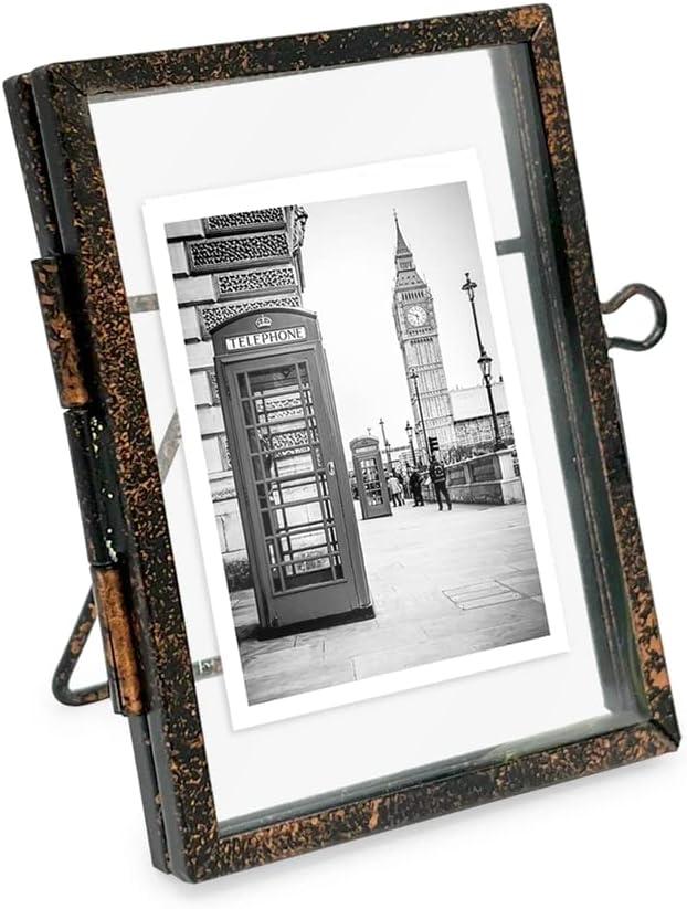 Isaac Jacobs 2x3, Antique Bronze, Vintage Style Brass and Glass, Metal Floating Picture Frame Vertical with Locket Closure, for Photos, Art, More, Tabletop Display 2x3 Antique Bronze