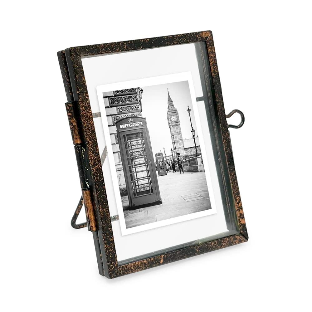 Isaac Jacobs 2x3, Antique Bronze, Vintage Style Brass and Glass, Metal Floating Picture Frame Vertical with Locket Closure, for Photos, Art, More, Tabletop Display 2x3 Antique Bronze