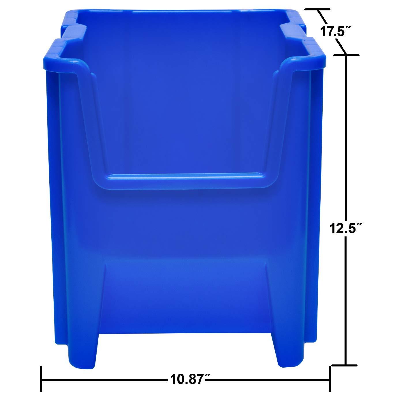 Akro-Mils Stak-N-Store 13014 Large Storage Bins Stackable Heavy Duty Containers, 17.5"x11"x12.5", Blue, 4-Pack