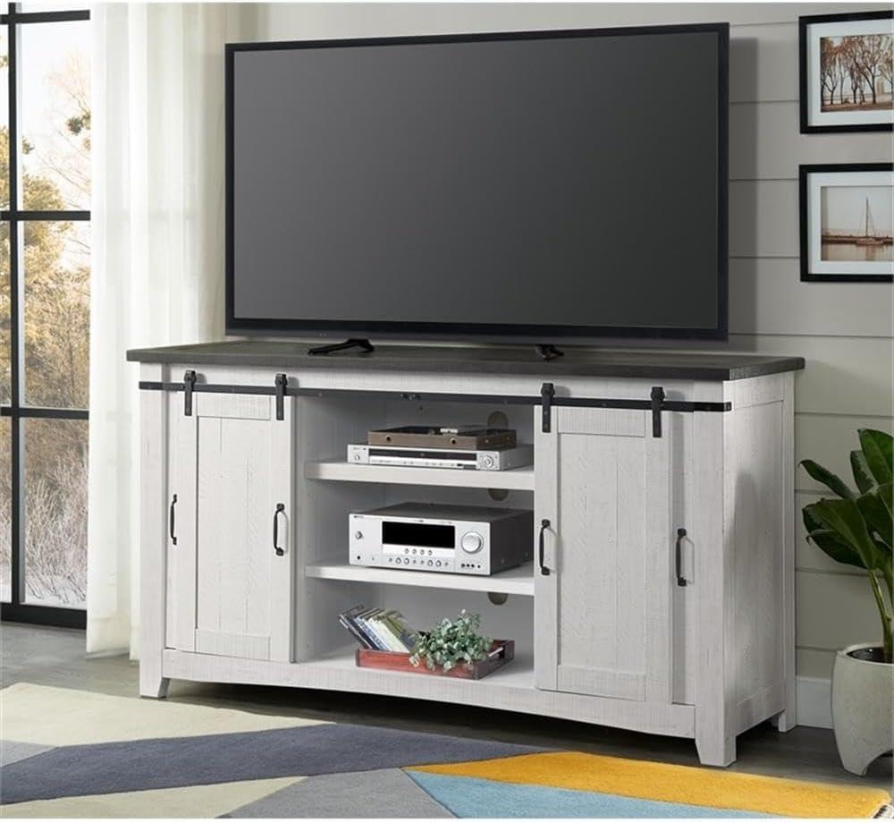 Martin Svensson Home Hampton Solid Wood TV Stand White Stain with Grey Stain Top
