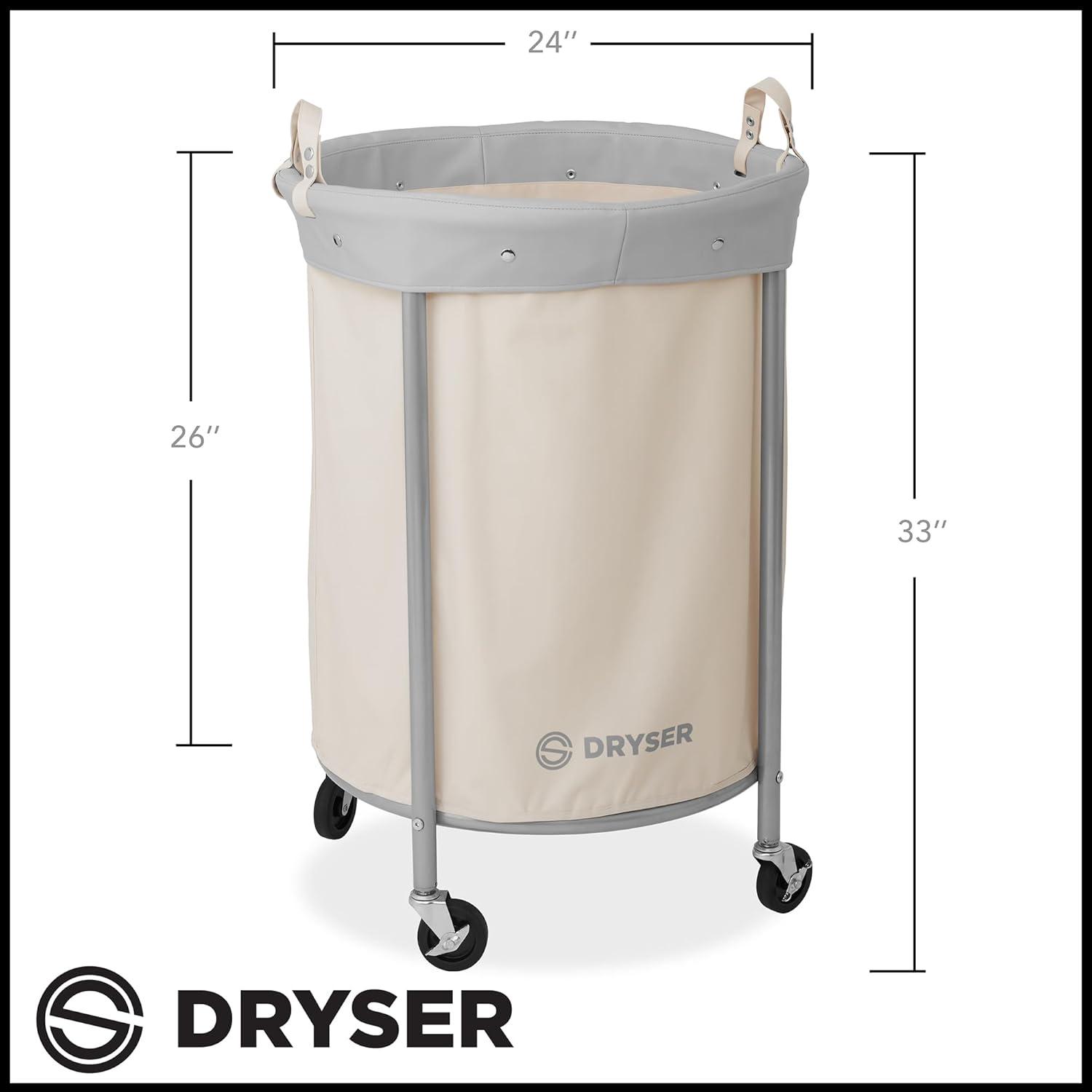 Dryser Round Beige Canvas Rolling Laundry Hamper with Steel Frame