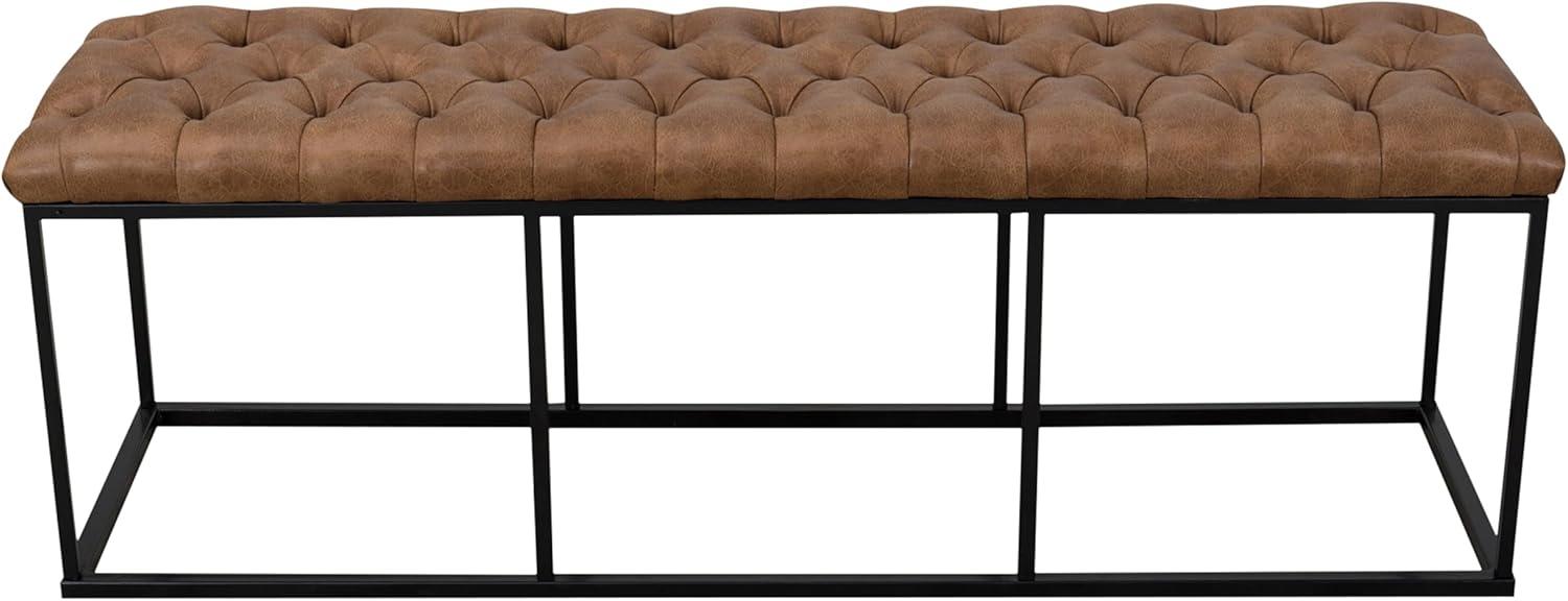 52.25" Draper Large Decorative Bench with Button Tufting Light Brown Faux Leather - HomePop