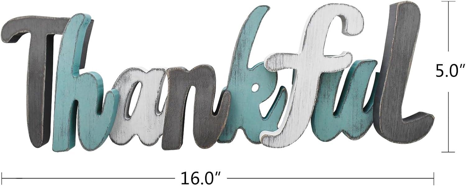 Rustic Multicolor Wooden Thankful Letter Sign Decor