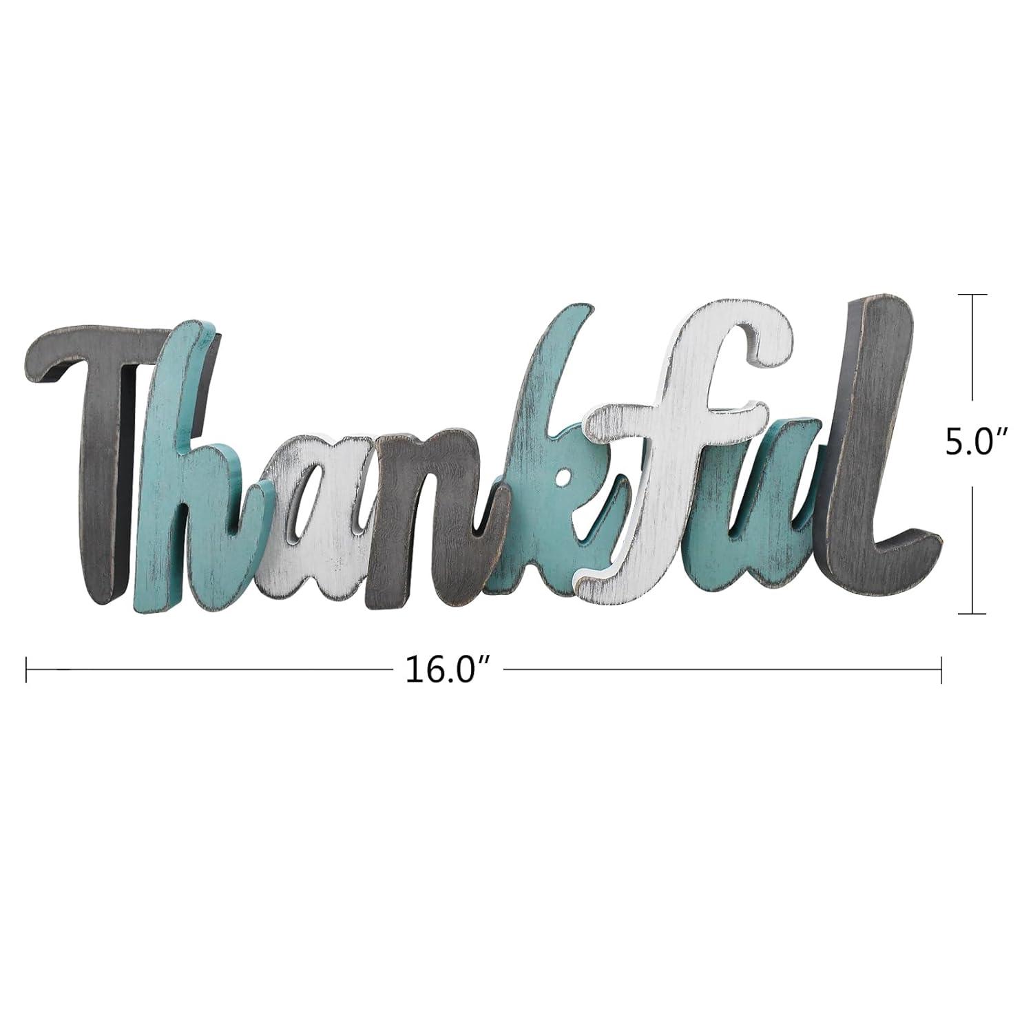 Rustic Multicolor Wooden Thankful Letter Sign Decor