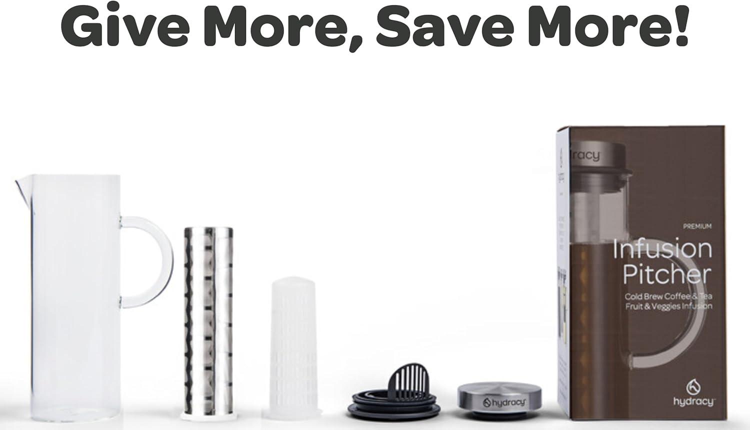 MODERN WALLS LLC B07WS8D4KF Cold Brew Coffee Maker - Large Glass Infusion Pitcher 1.6 Quarts 52Oz - Iced Coffee & Iced Tea Pitcher With Stainless Steel Lid & Fruit Infusion Tube - Perfect For Home Or Office