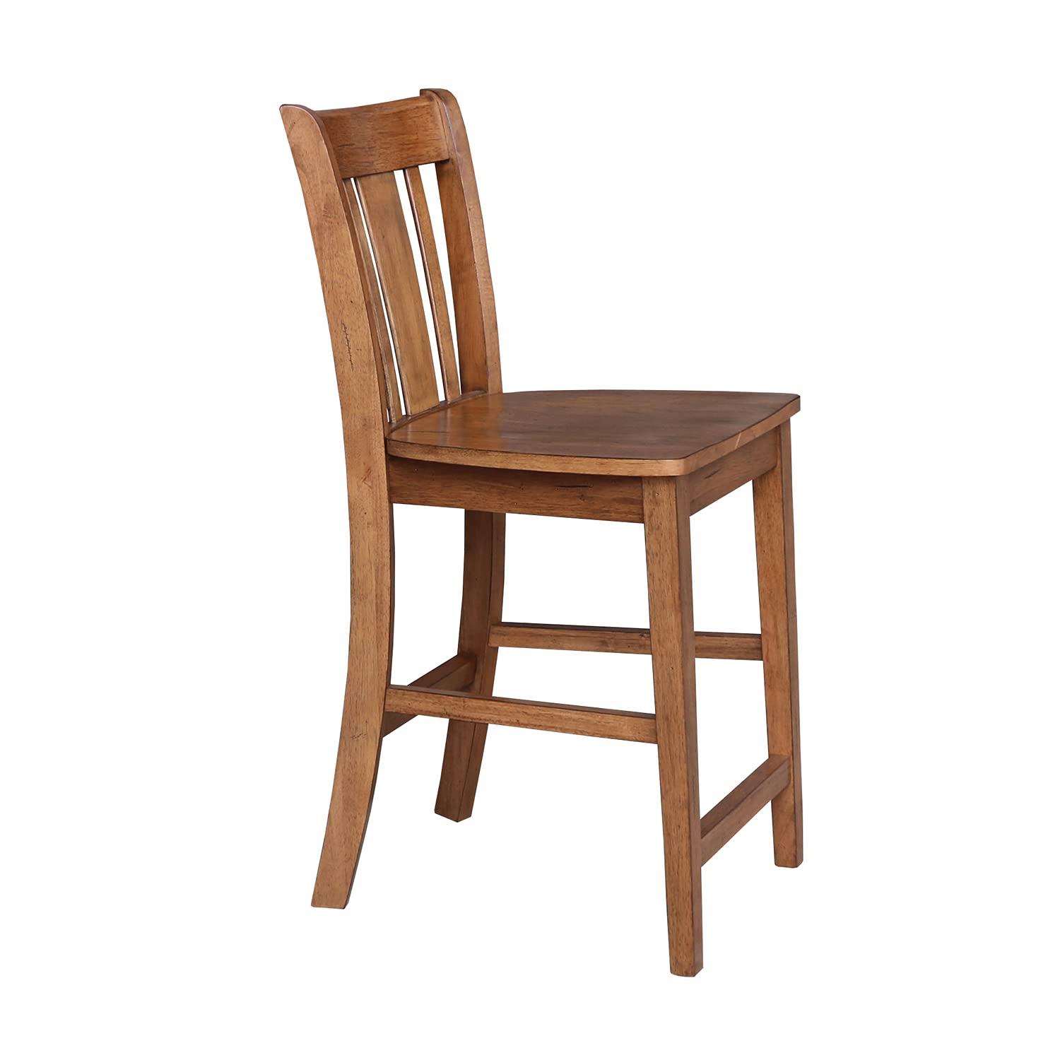 24" San Remo Counter Height Barstool Distressed Oak - International Concepts: Solid Wood, Traditional Style
