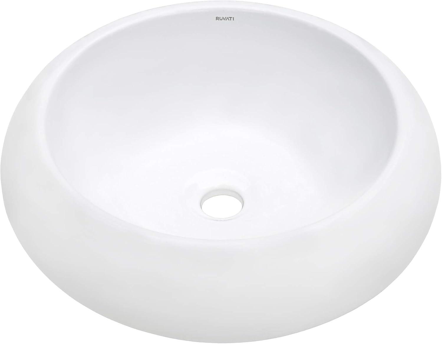 Ruvati 18 inch Round Bathroom Vessel Sink White Above Vanity Counter Circular Porcelain Ceramic