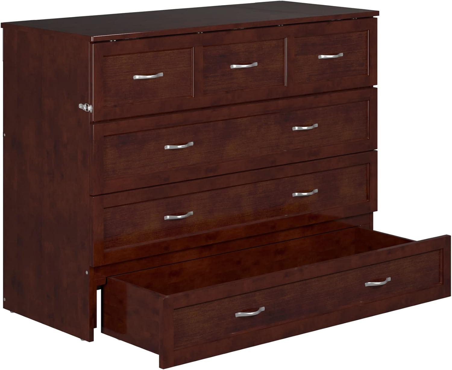 Full Deerfield Murphy Bed Chest with Charger Walnut - AFI: Bedroom Furniture, No Box Spring Needed