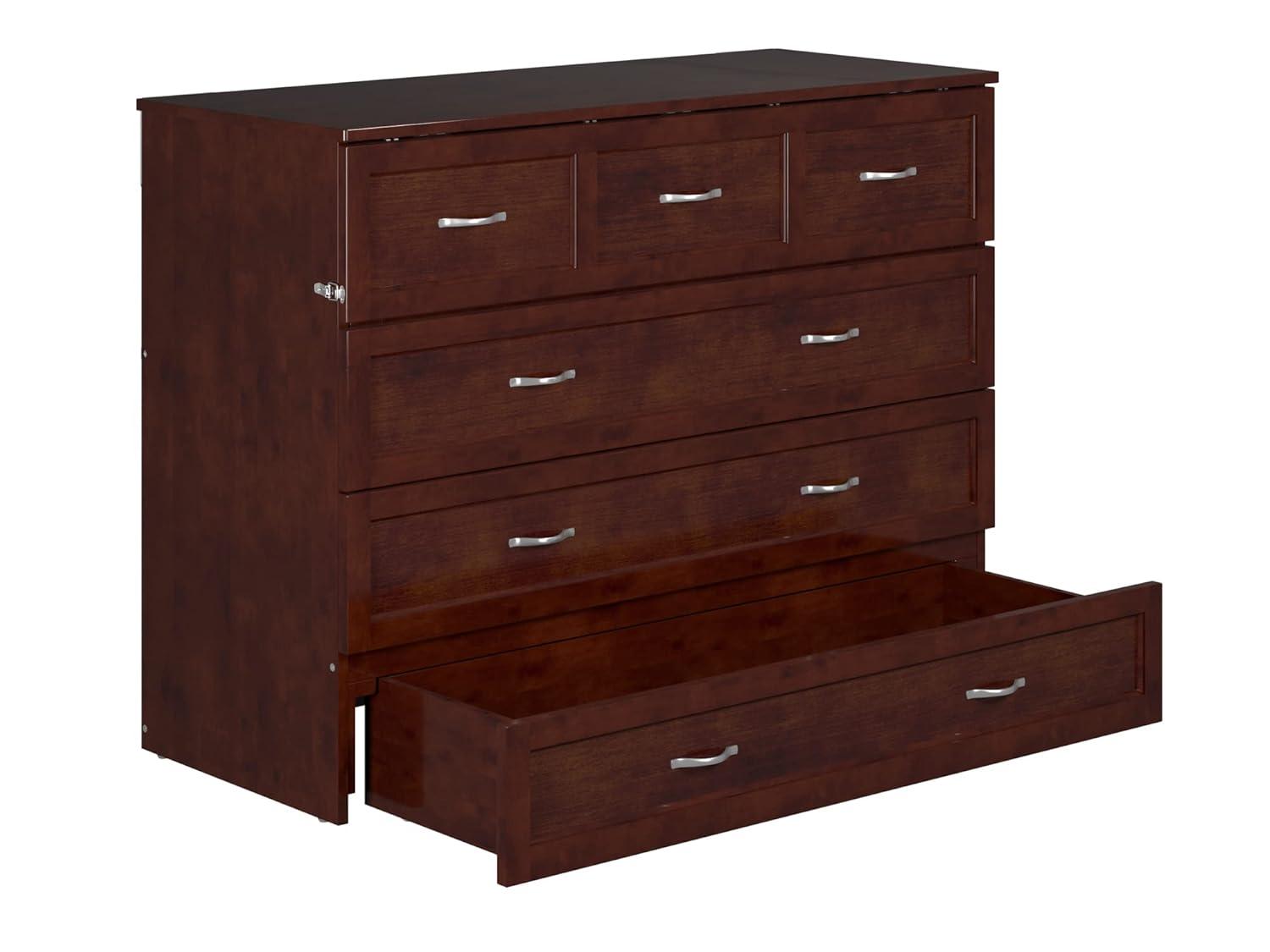 Full Deerfield Murphy Bed Chest with Charger Walnut - AFI: Bedroom Furniture, No Box Spring Needed
