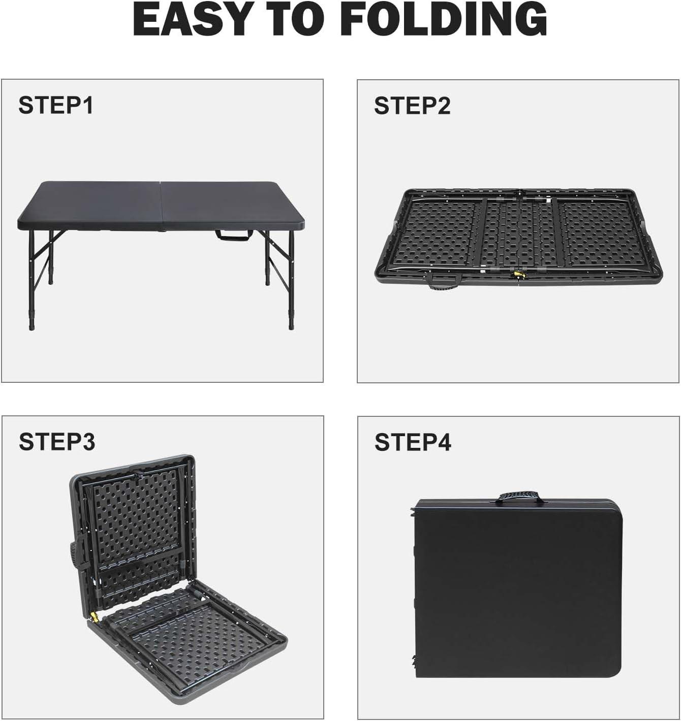 Deiokin Folding Table, 4ft Indoor and Outdoor Portable Folding Square Plastic Dining Table with Fixed Handle with Lock for Picnic, Party, Camping