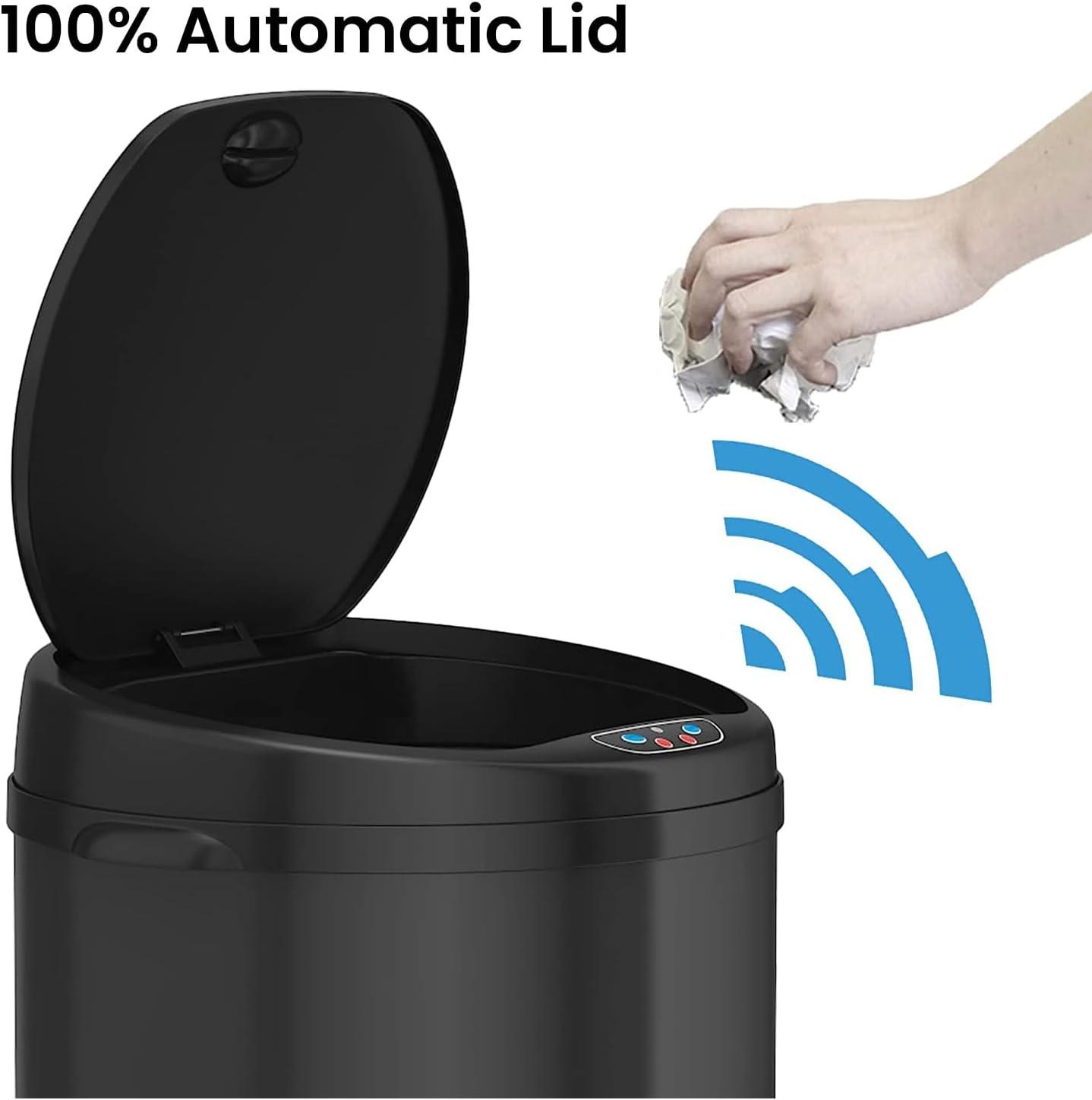 iTouchless Sensor Kitchen Trash Can with AbsorbX Odor Filter Round 13 Gallon Black Stainless Steel