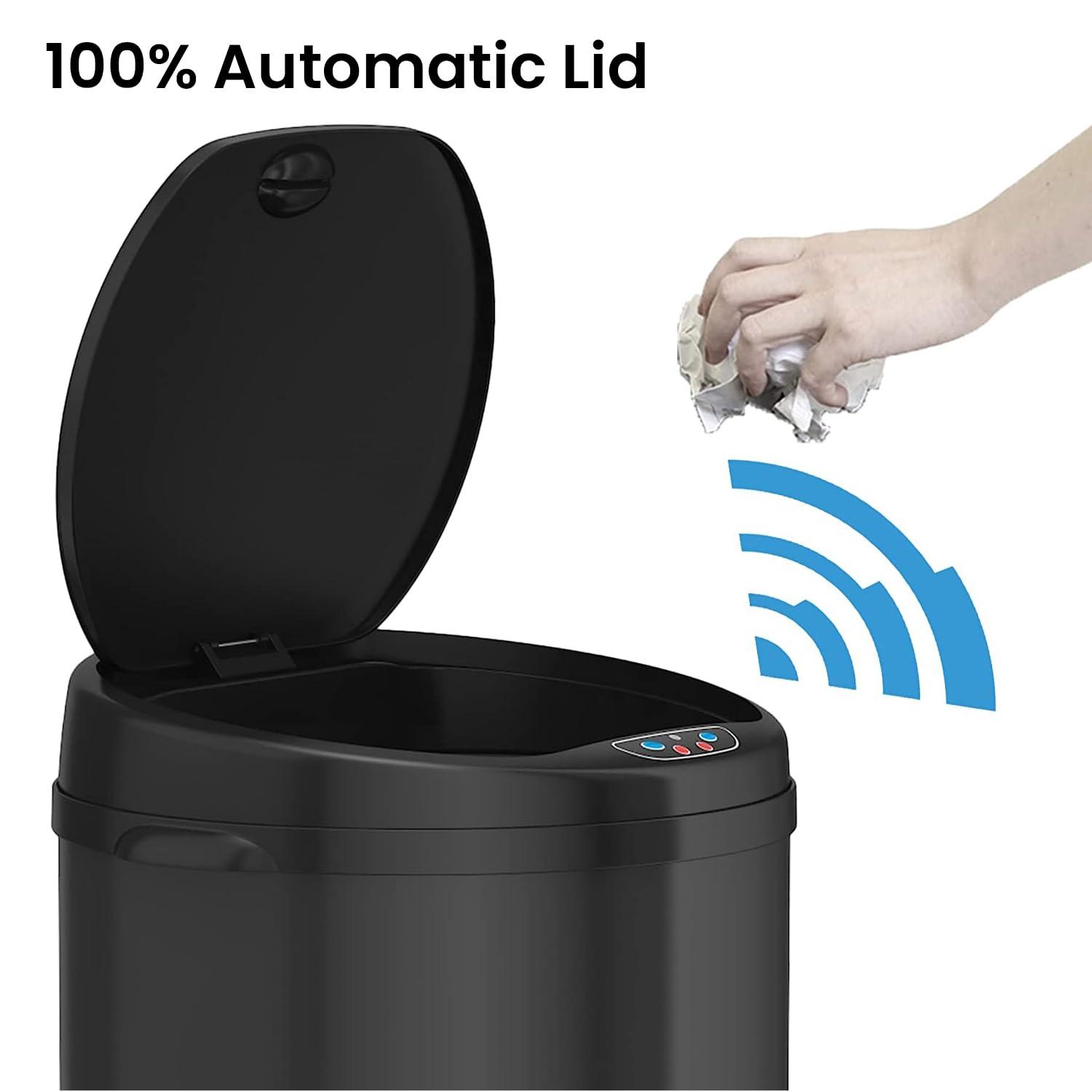 Black Touchless 8 Gallon Steel Trash Can with Odor Filter