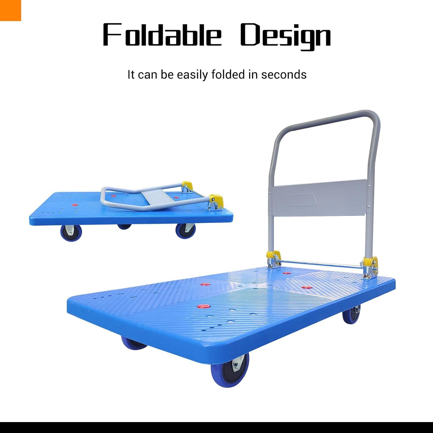 Push Cart Dolly 660 lbs. Capacity Platform Truck Foldable Platform Cart Upgraded Heavy Duty Moving Cart with PU Wheels for Home Garden Warehouse Garage Workshops