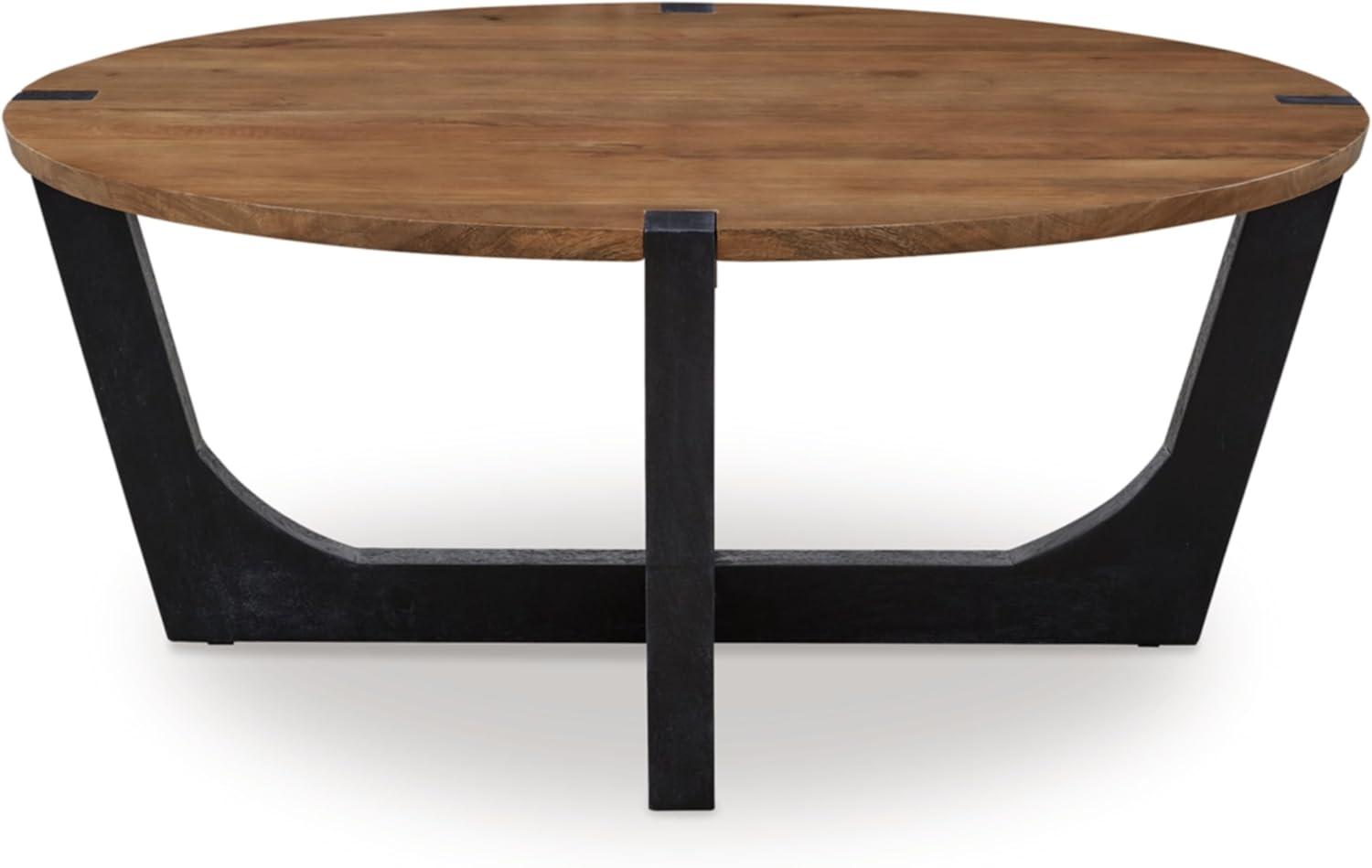 Round Black and Brown Mango Wood Coffee Table