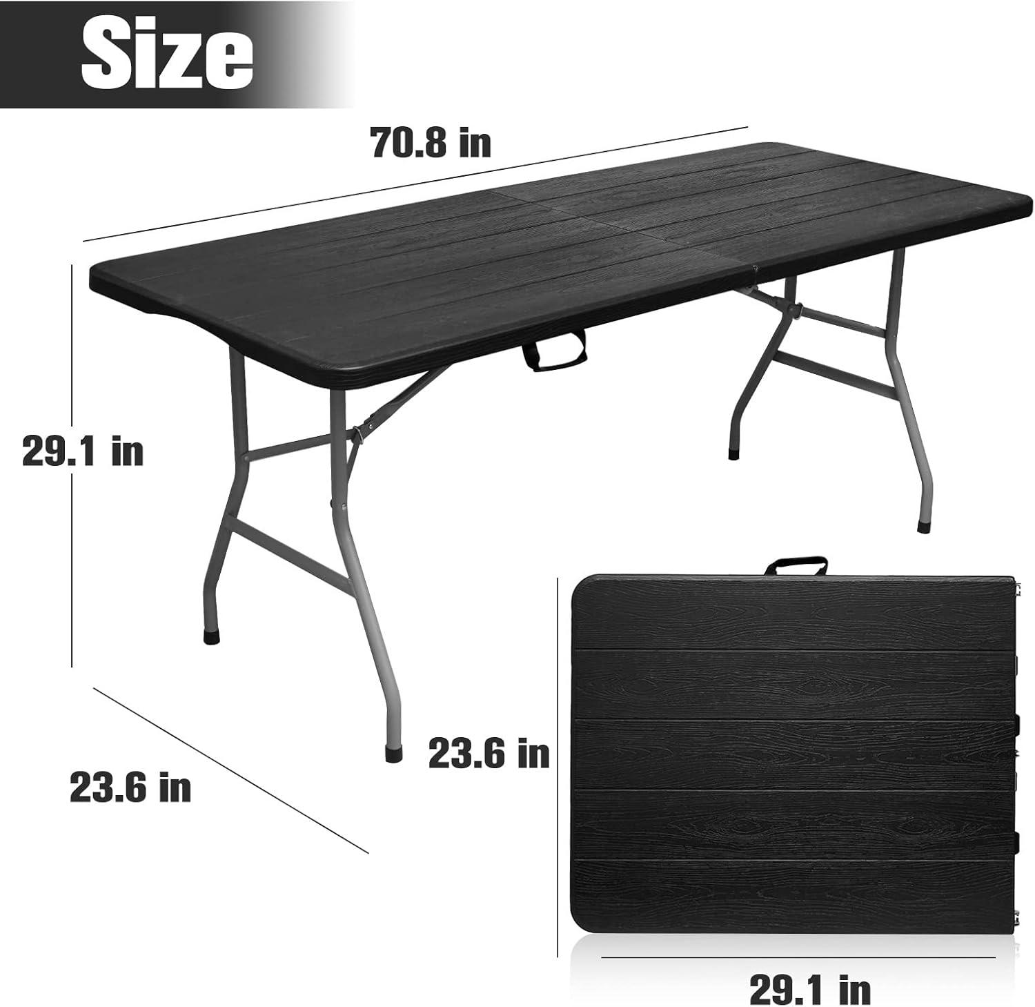 GIVIMO 6ft Folding Table, Portable Plastic Tables for Party, Picnic, Camping, Black