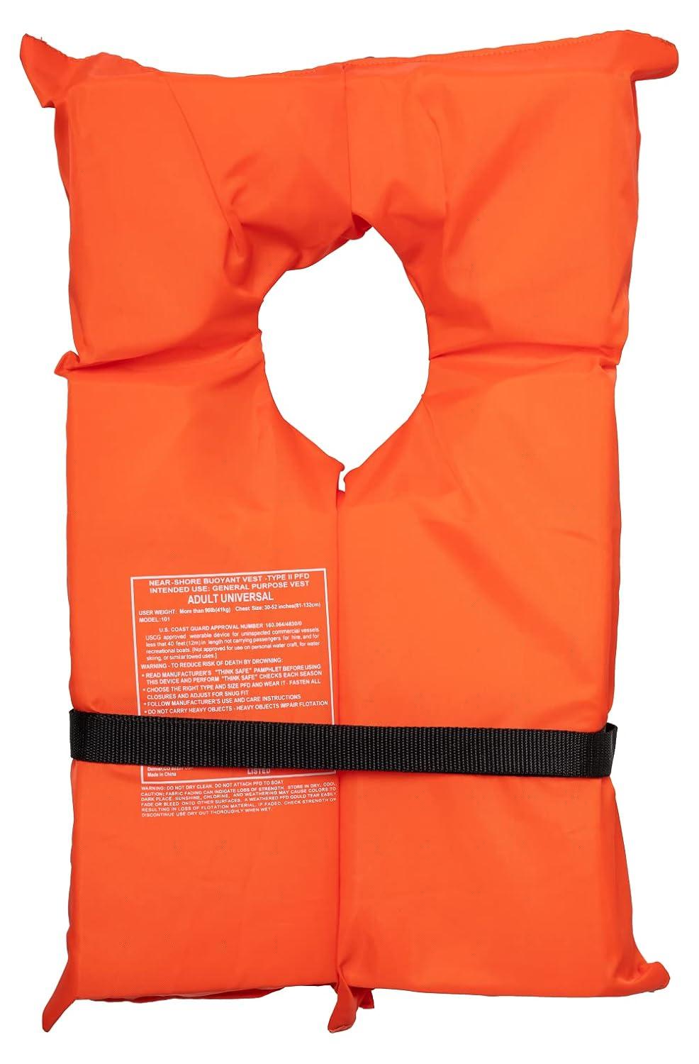 Adult Orange Foam Type II Keyhole Life Jackets with Clear Storage Bag