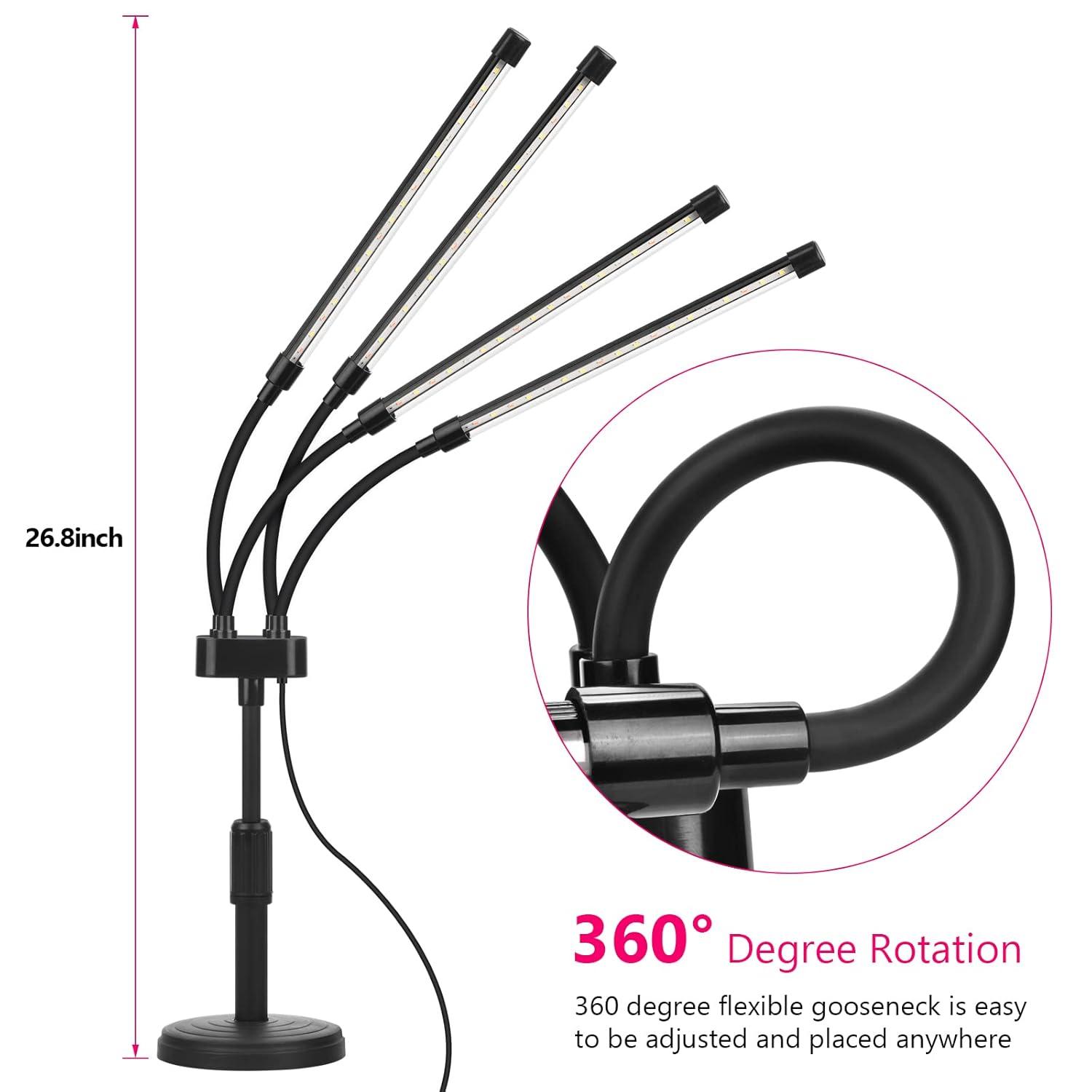 BEACHWATER POOL & SPA, LLC Grow Lights For Indoor Plants, Four Head LED Grow Light With Full Spectrum, Red White Spectrum For Indoor Plant Lamp, Adjustable Gooseneck, Suitable For Vegetation