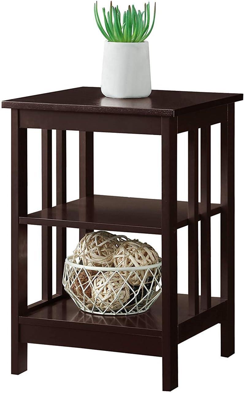 Espresso 24" Rectangular Wood End Table with Shelves