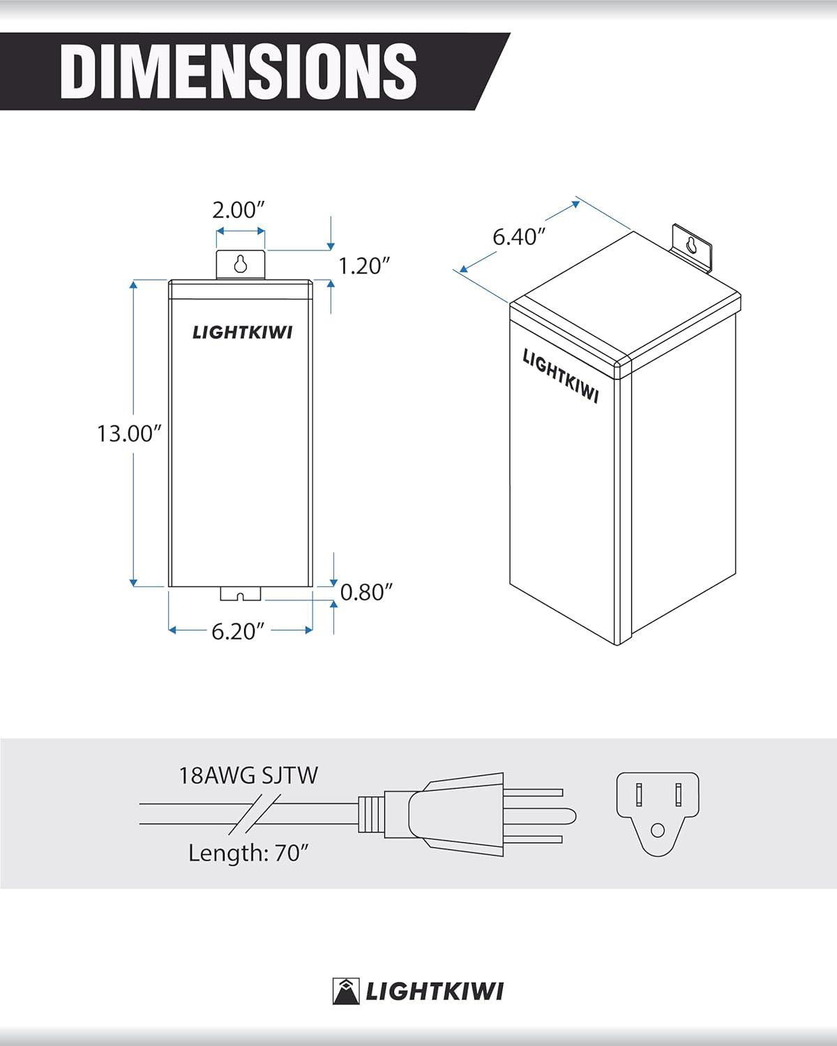 Lightkiwi W9715 300 Watt (12V-13V-14V-15V) Multi-Tap Low Voltage Transformer for Landscape Lighting