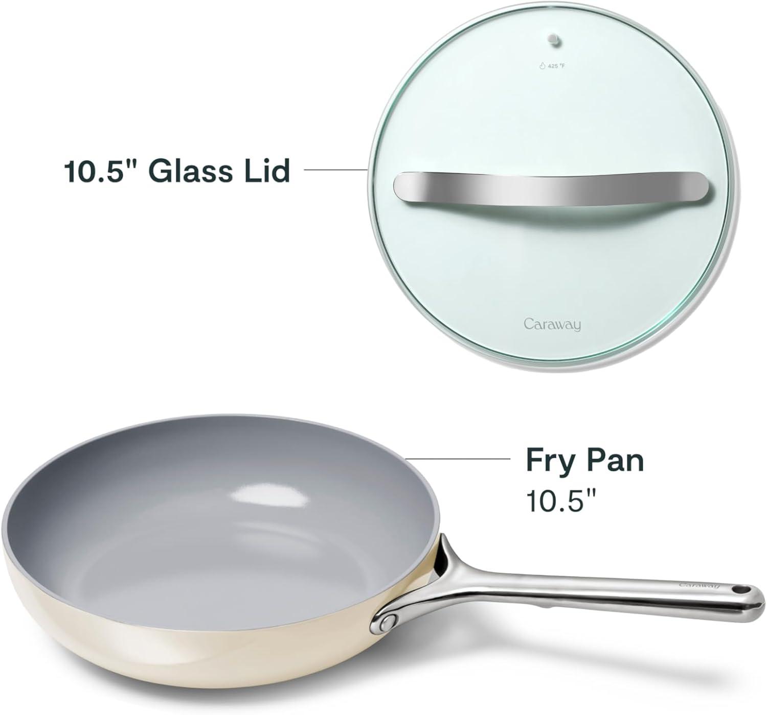 Caraway Home 10.5" Fry Pan Marigold: Nonstick Ceramic, Stainless Steel Handle, Oven-Safe, Induction Compatible