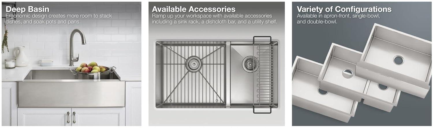 Strive 32" L x 18-1/4" W x 9-5/16" Under-Mount Double-Equal Kitchen Sink with Basin Rack
