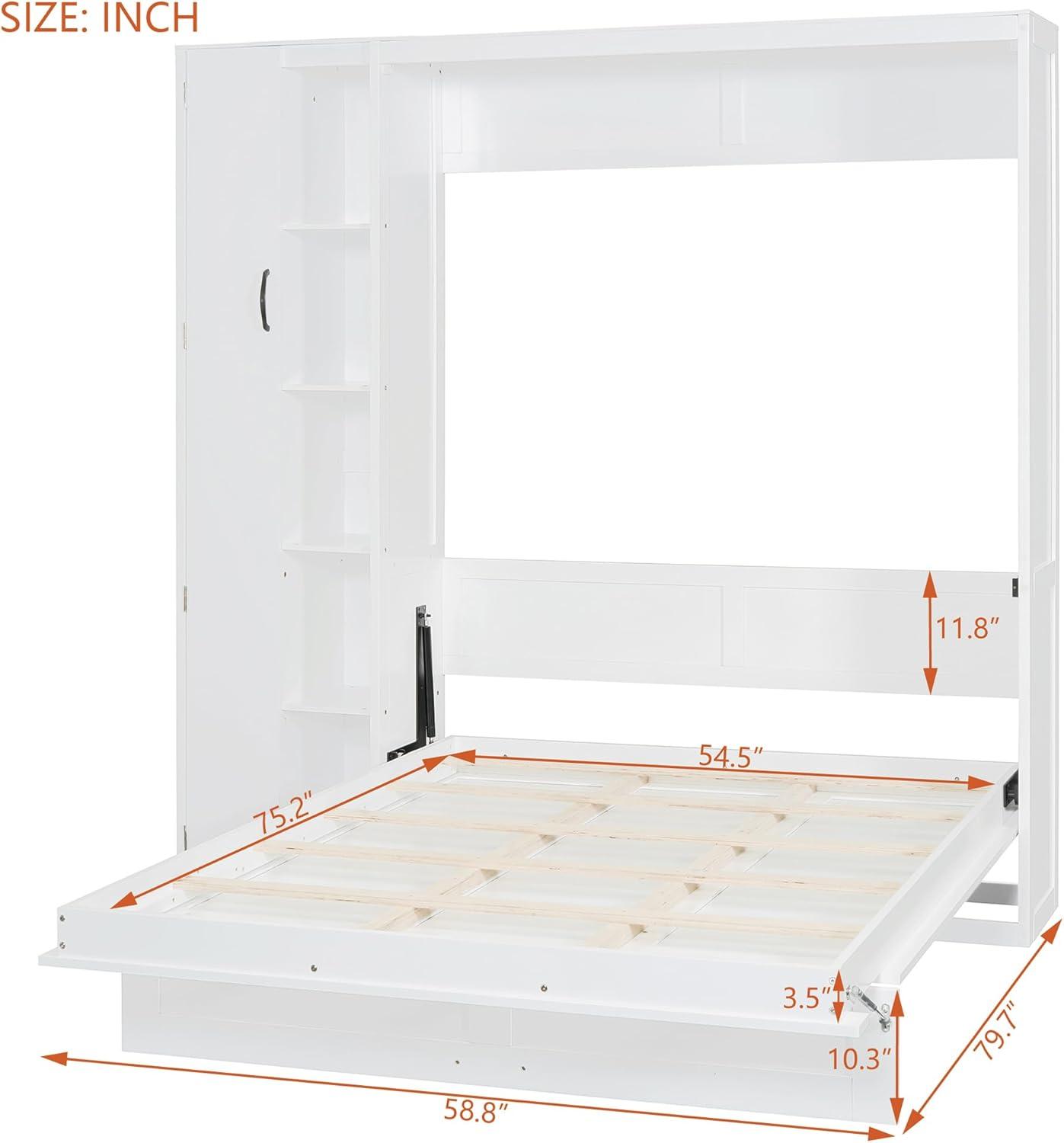 P PURLOVE Murphy Bed Full, Wood Wall Bed with Shelves, Wardrobe and LED Lights, No Box Spring Needed (Gray)