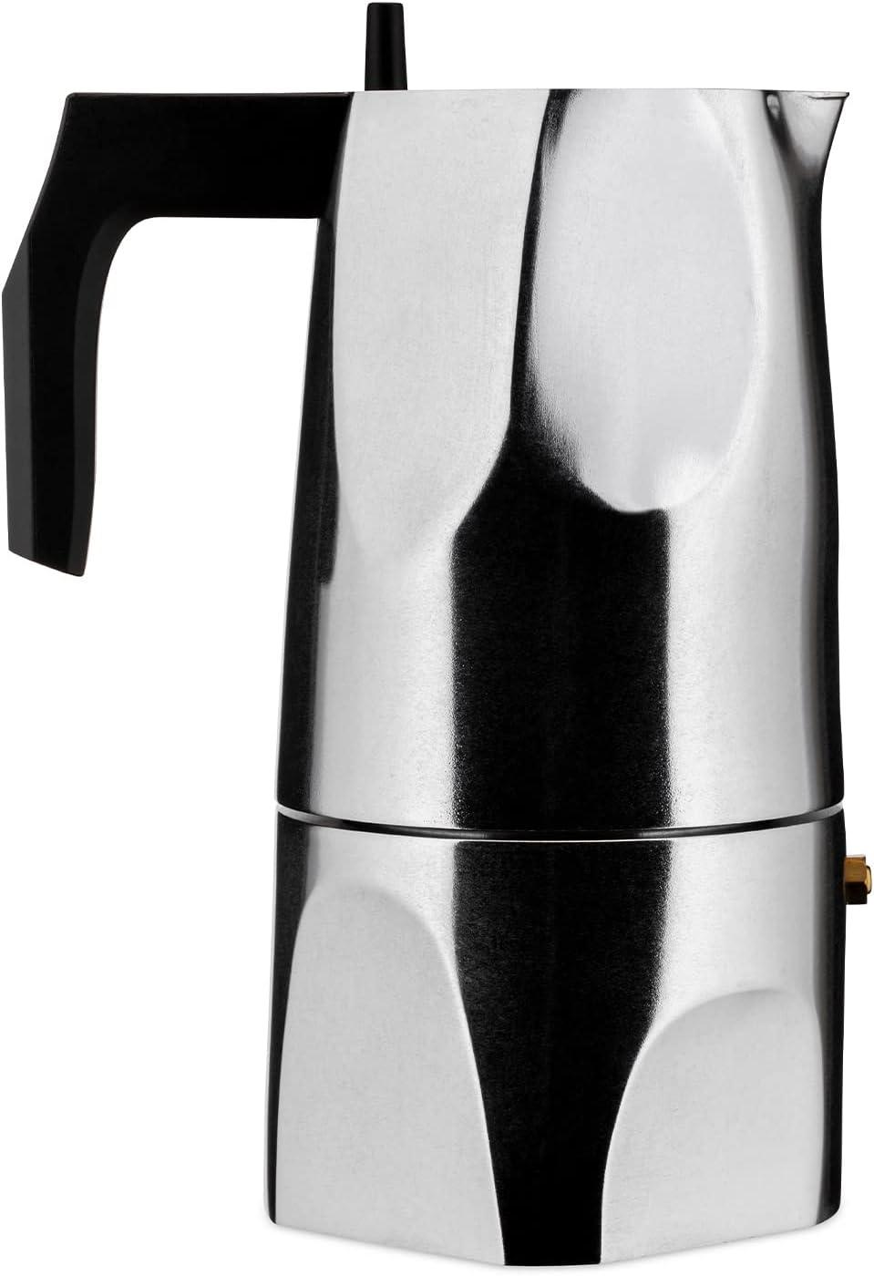 Alessi 6 Cup Black and Silver Aluminum Espresso Maker