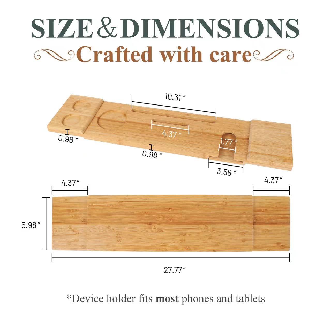 Latitude Run® Bath Tub Tray Wood, Bathtub Trays For Tub, Bath Caddy Tray For Wooden Bathtub Bath Tray For Tub, Bath Table Bath Board For Tub, Fits Most Bath Tubs, Idea